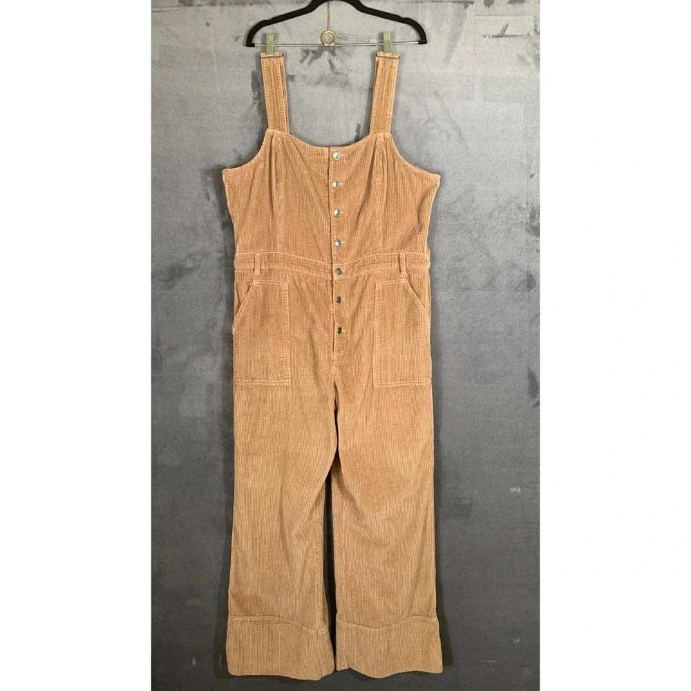 Aerie Aerie Corduroy Kick Flare Overalls Tan Jumpsuit XXL New